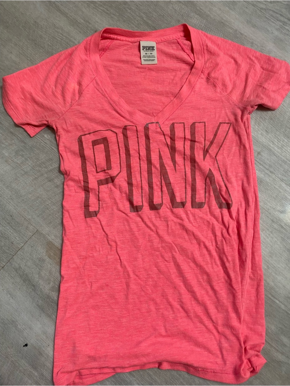 PINK Victoria's Secret Neon Coral Pink V-Neck Vintage Tee XS